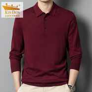 金盾羊毛衫男翻領(lǐng)長(cháng)袖T恤春秋商務(wù)休閑薄款針織打底衫Polo衫秋季 紫醬紅 M M