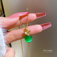 【鈦鋼吉祥apple貓眼石鑲鉆蘋(píng)果鑲鉆圣誕節平an夜平an果項鏈 G327鈦鋼鏈條銅吊墜