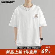 viishow短袖男夏季潮流寬松上衣服五分半袖男透氣涼感體恤T恤男   白色 M 