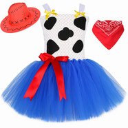 玩具總動(dòng)員服裝胡迪翠絲女童蓬蓬裙禮服西部牛仔兒童網(wǎng)紗連衣裙 裙子+帽子+方巾 M 均碼