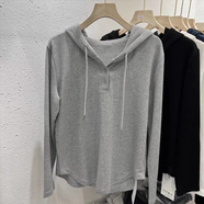 現寶蓮棉質(zhì)紐扣長(cháng)袖齡恤彈力修身休閑韓減瘦顯百搭帽款灰色連薄衛 622灰色 M