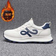 名郎冬季加絨保暖休閑鞋男日常系帶軟底真皮板鞋潮流輕便舒適二棉鞋子 白色【正品男鞋】 40 (250mm)