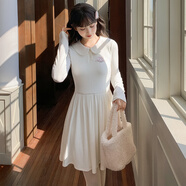 森女部落森女部落甜美氣質(zhì)娃娃領(lǐng)針織長(cháng)袖連衣裙女2025新款顯瘦A字裙冬季 米白色連衣裙 S 模特碼