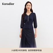 珂萊蒂爾女裝通勤百搭冰絲面料漸變網(wǎng)紗v領(lǐng)連衣裙 灰紫紅 M