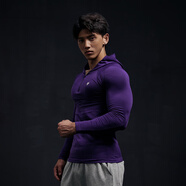 李紳vest up健身衣無(wú)縫連帽顯型T恤戶(hù)外休閑半拉鏈高彈健身長(cháng)袖男女同 暗紫色-男款 M 100-130斤