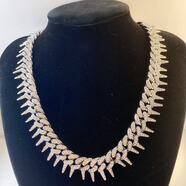 新款滿(mǎn)鉆說(shuō)唱帶刺荊棘鑲鉆古巴鏈朋克復古嘻哈潮牌鎖骨鏈短款頸鏈 銀色18inch(45cm)