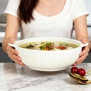 肅匠餐具家用套裝碗盤(pán)簡(jiǎn)約米飯碗盤(pán)套裝純白釉下彩陶瓷碗微波爐用 山田10.5英寸雙耳碗 1頭