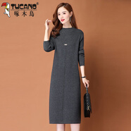 啄木鳥(niǎo)（TUCANO）毛針織衫女秋冬裝新款半高領(lǐng)毛衣中長(cháng)款寬松內搭過(guò)膝打底連衣裙 灰色 2XL