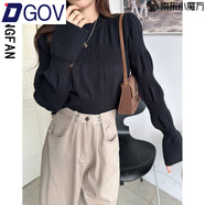 DGOV2025年新款女裝秋季圓領(lǐng)泡泡袖針織打底衫麻花保暖毛衣內搭上衣 黑色 均碼 （70-125斤可穿）