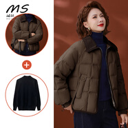 湄綏中年媽媽五十多歲洋氣羽絨棉服短款2025新款中老年女冬裝棉衣外套 咖色套裝（搭黑色毛衣） M (110斤以下)