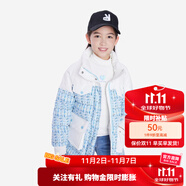 安奈兒（Annil）童裝女童羽絨服小香風(fēng)印花冬裝毛領(lǐng)保暖寬松中長款 藍白花 120