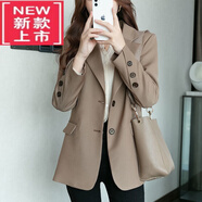 東方鴨西裝外套女23春秋新款網(wǎng)紅韓版休閑中長(cháng)寬松單排扣免燙外套西服職 淺咖啡色好面料 L 115-126斤
