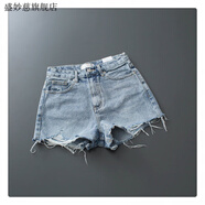 盛妙慈歐洲站高韓版顯瘦百搭牛仔短褲熱褲闊腿褲女潮ins 藍色 不配皮帶 L