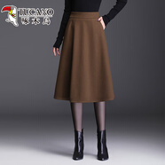 啄木鳥(niǎo)2025新款格子半身長(cháng)裙女秋冬毛呢半身裙加厚冬裙女士媽媽字半裙 咖色(裙長(cháng)66cm) M 適合體重90-斤