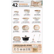 南啵丸碗盤(pán)套裝盤(pán)子菜盤(pán)家用新款碗碟碗筷輕奢釉下彩餐具套裝 8人食42件套含砂鍋【禮盒裝】