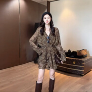 襯衣裙女2025秋季新款韓版時(shí)尚百搭印花長(cháng)袖連衣裙女寬松襯衫裙子 碎花連衣裙 M