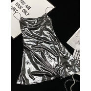 CCA辣妹金屬銀色亮面吊帶裙女內搭賽博朋克風(fēng)背心裙反光連衣裙女 嗆銀色 XS XS