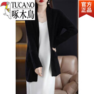 啄木鳥(niǎo)（TUCANO）新品媽媽裝中長(cháng)款針織開(kāi)衫女2025秋冬新款披肩寬松大碼外搭毛衣外 黑色旗艦款 L _110斤-120斤