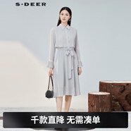 S.DEER【專(zhuān)享款】圣迪奧百搭潮流風(fēng)琴褶收腰雪紡襯衫連衣裙S223Z123L 淺紅棕/49 M (165)