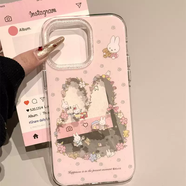 三棲虎早春小清新碎花米菲兔帶鏈條適用iPhone16promax高級感15promax小眾簡(jiǎn)約14pro不撞款13pro潮16防摔 粉底鏤空閃粉花圈米菲兔單 iPhone16ProMax