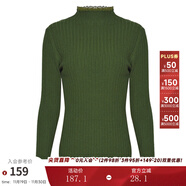 兩三事梵高文藝 青衫 蕾絲拼接半高領(lǐng)打底衫女春季復古修身內搭針織衫 淺綠-y 均碼 F