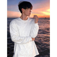 駱駝cleanfit美式白色長(cháng)袖T恤男秋冬潮牌重磅純棉衛衣圓領(lǐng)內搭打底衫 白花灰 2XL (適合)145-160斤