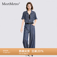 MeetMetro瑪依爾萊賽爾工裝風(fēng)連體褲女2025夏新款時(shí)尚通勤連體衣 牛仔藍 M