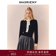 MAXRIENY名媛千金小香風(fēng)套頭針織衫蝴蝶結系帶上衣 黑色 L