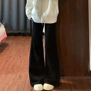 2025加絨加厚黑色微喇牛仔褲牛仔新款辣妹顯瘦喇叭拖地褲子 黑色九分【高品質(zhì)】 XS
