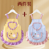 女寶寶罩衣純棉秋冬兒童公主裙女孩防水圍裙洋氣防臟嬰兒吃飯圍兜 Y裙 黃+藍 120碼（建議身高120-130）
