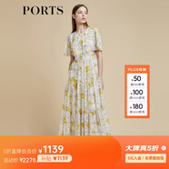 PORTS寶姿商場(chǎng)同款2022春夏新款女裝“絢爛夏花”印花連衣長(cháng)裙 亞麻淺金印花 S (4)