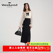 卓雅周末（JORYA weekend）24春新方領(lǐng)蝴蝶結亮片蕾絲喇叭袖包臀魚(yú)尾連衣裙EJWEAF42 黑白 S