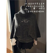 小紅書(shū)同款萌系韓系麻花針織套頭蝙蝠袖斗篷毛衣女高領(lǐng)設計感減齡 灰色版 S S建議35-50公斤