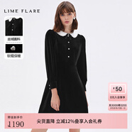 LIME FLARE萊茵福萊爾2024秋季新款赫本風(fēng)高級感絲絨連衣裙名媛風(fēng)小眾娃娃裙 黑色 S 155/76A