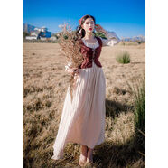 蘇淺春秋歐式復古宮廷文藝棉麻高腰連衣裙收腰顯瘦馬甲田園兩件套 連衣裙+馬甲+頭巾 XL XL