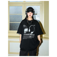 美式高街復古短袖T恤男生夏季純棉280g重磅半袖體恤上衣 黑色 S S80斤-100斤