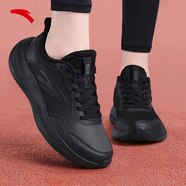 安踏女鞋運動(dòng)鞋跑步鞋冬季皮面軟底減震防滑旅游媽媽鞋黑色跑鞋 【皮面防潑水】基礎黑5541-12 40