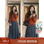 茵曼（INMAN）毛衣女蝴蝶結針織開(kāi)衫節荷葉袖氣質(zhì)外套 紅色 S