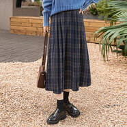 絲柏舍復古風(fēng)半身裙2025秋裝新款女裝高腰A字格紋拉鏈中長(cháng)裙