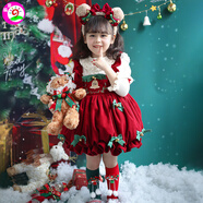 童編圣誕老人衣服套裝兒童圣誕節服裝兒童圣誕老人服裝兒童圣誕節衣服 圣誕連衣裙【加絨加厚】+毛衣+頭箍 110