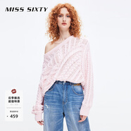 MISS SIXTY毛針織衫女復古麻花紋理毛衣不對稱(chēng)慵懶風(fēng) 淺粉 M