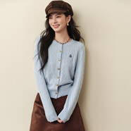 詩(shī)凡黎（‘S EIFINI）【孟子義同款】2026春特調新色刺繡絞花針織開(kāi)衫全羊毛老錢(qián)風(fēng)毛衣 【開(kāi)衫】藍色 M