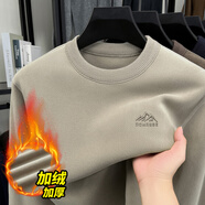 金盾（KIN DON）2025秋冬新款男士加絨加厚長(cháng)袖T恤新款鋼印潮流款男裝圓領(lǐng)打底衫 杏色 2XL