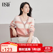 歐莎（OSA）漸染色薄款針織開(kāi)衫女士2025年新款早秋拼色外套寬松上衣 粉白條紋 XS