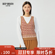 深呼吸DEEP BREATH女裝V領(lǐng)格紋拼色造型純棉針織衫馬甲A300360 紅卡花紋 M (3碼)