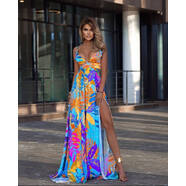 2025新款春季樹(shù)葉四面彈連衣裙波西米亞吊帶露肩抹胸拖地連衣裙女 圖片色 S