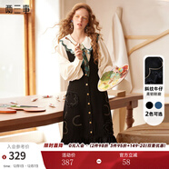 兩三事牛仔背帶連衣裙春季復古背心裙黑色裙子設計感長(cháng)裙魅影幾許 黑色 L