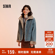 森馬（Semir）牛仔棉服女拼接毛領(lǐng)美式復(fù)古2024冬寬松毛邊夾克街頭109724108017