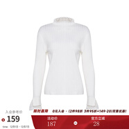 兩三事梵高文藝 青衫 蕾絲拼接半高領(lǐng)打底衫女春季復古修身內搭針織衫 白色-y 均碼 F