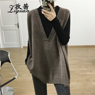 孜茜 秋冬新款羊毛馬甲女V領(lǐng)中長(cháng)款無(wú)袖毛衣外搭針織毛背心坎肩 咖色 L